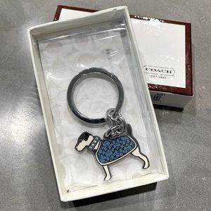 COACH Pave Jack Russell Keyfob Silver with Sky blue - New with Box